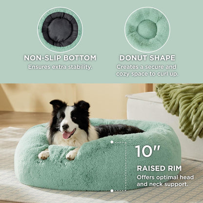 Bedsure Calming Dog Bed Medium Size Dog - Donut Washable Medium Pet Bed, 30 inches Anti-Slip Round Fluffy Plush Faux Fur Cat Bed, Fits up to 45 lbs Pets, Camel