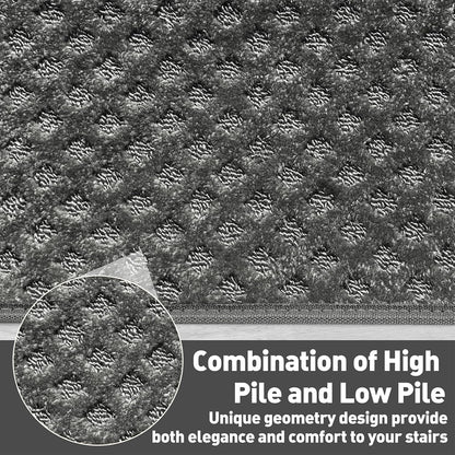 PURE ERA Bullnose Carpet Stair Treads Set Tape Free Non-Slip Indoor Stair Protectors Pet Friendly Rugs Covers Soft Skid Resistant Washable Reusable 9.5" x 30"(14 Pieces,Cream Gray)