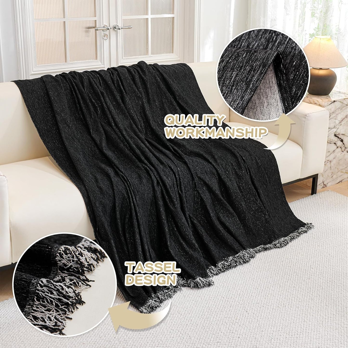 MYSKY HOME Couch Cover for Dogs, Washable Couch Covers, Non Slip Sofa Cover, Couch Cover 2 Cushion Sofa Dogs Furniture Protector with Tassels, Chenille Sofa Slipcover for Pets, 71"x118", Dark Grey