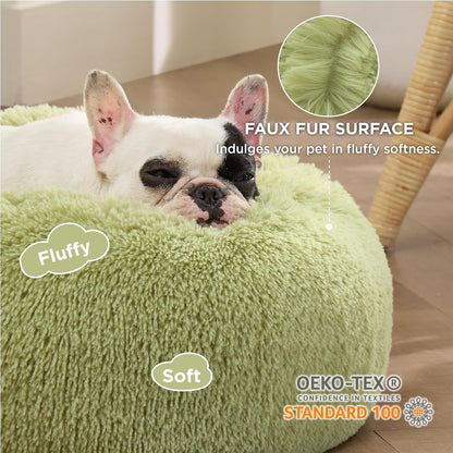 Bedsure Calming Dog Bed Medium Size Dog - Donut Washable Medium Pet Bed, 30 inches Anti-Slip Round Fluffy Plush Faux Fur Cat Bed, Fits up to 45 lbs Pets, Camel