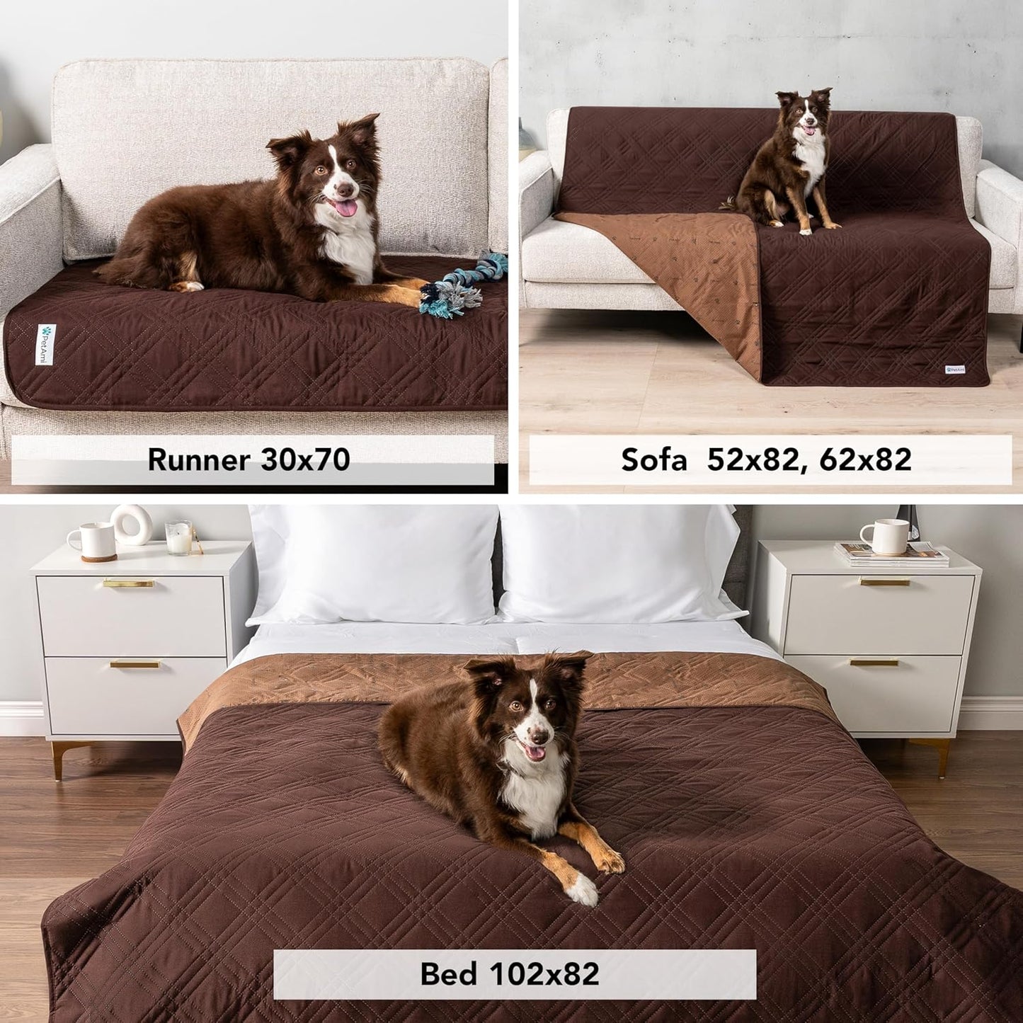 PetAmi Waterproof Couch Cover for Dogs, Reversible Furniture Cover Sofa Protector for Pet Cat Bed, Washable Blanket Dog Cover for Couch Seat, 52x82 Gray