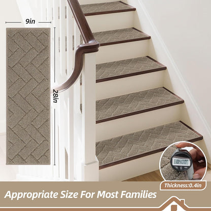 BEQHAUSE Stair Treads for Wooden Steps 28inX9in, Non Slip Carpet Stair Treads Indoor Stair Runners Machine Washable, Soft Stair Rugs Mat Surface Polyester TPE Backing, 4pcs, Charcoal