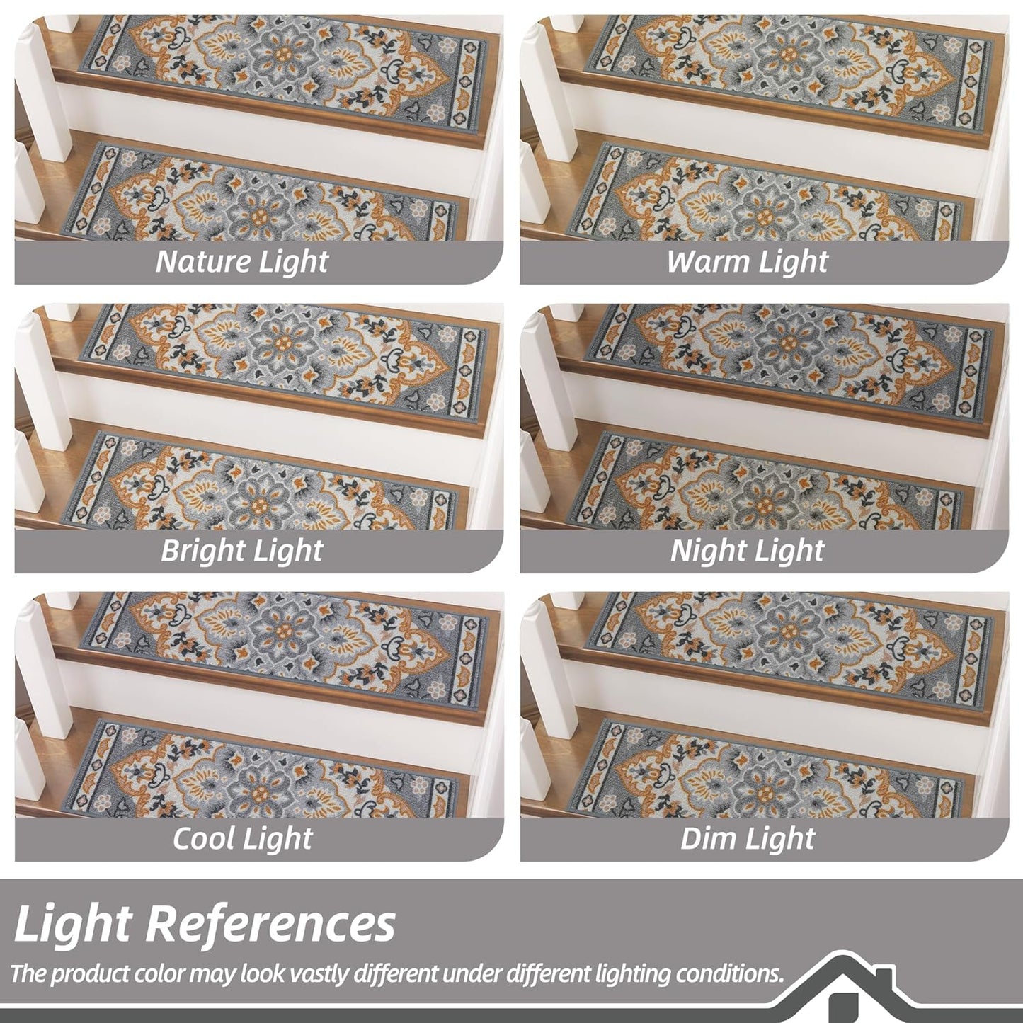 BEQHAUSE Stair Treads for Wooden Steps Non-Slip Machine Washable Carpet Stair Treads 8"X30" Soft Indoor Stair Runner for Kids Elders and Pets, 100% Polyester, TPE Backing, 15pcs, Brown/Grey