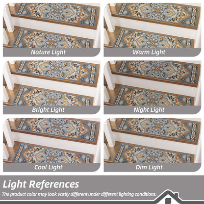 BEQHAUSE Stair Treads for Wooden Steps Non-Slip Machine Washable Carpet Stair Treads 8"X30" Soft Indoor Stair Runner for Kids Elders and Pets, 100% Polyester, TPE Backing, 15pcs, Brown/Grey
