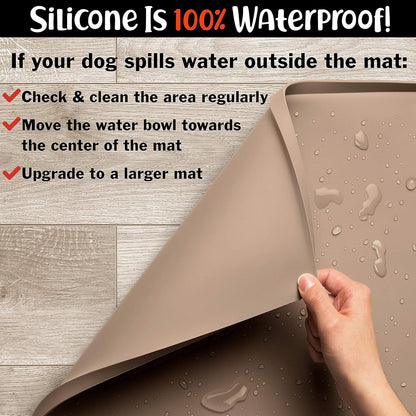DogBuddy Dog Food Mat – Waterproof Dog Bowl Mat for Food and Water, Silicone Pet Feeding Mats for Floors, Non-Slip Placemat with High Edges for Dogs Bowls, Puppy Essentials (L: 24" x 16", Shadow)