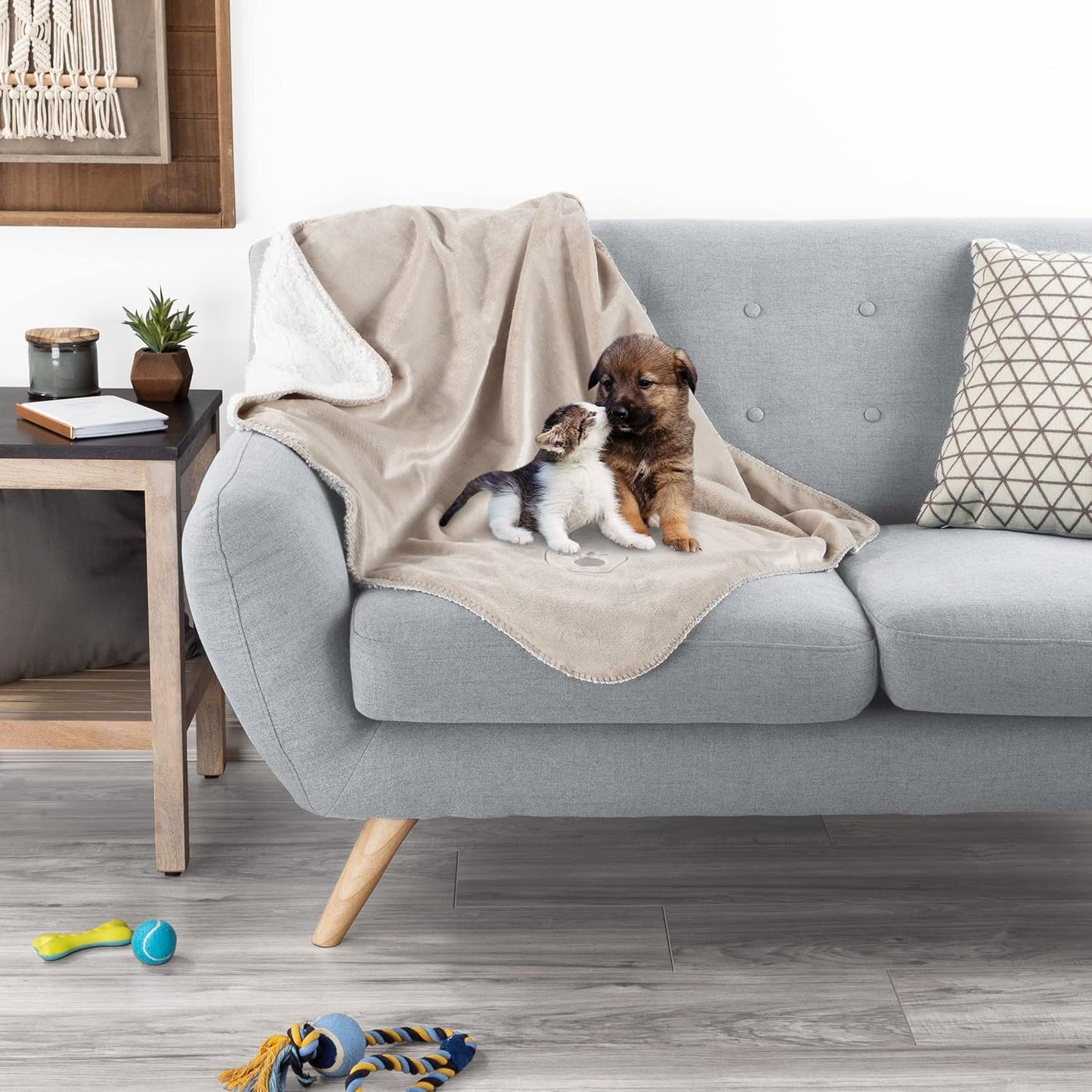 Waterproof Pet Blanket - 50x60-Inch Reversible Sherpa Fleece Throw Protects Couches, Cars, and Beds from Spills, Stains, and Fur by PETMAKER (Gray)