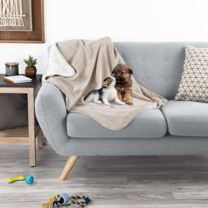 Waterproof Pet Blanket - 50x60-Inch Reversible Sherpa Fleece Throw Protects Couches, Cars, and Beds from Spills, Stains, and Fur by PETMAKER (Gray)
