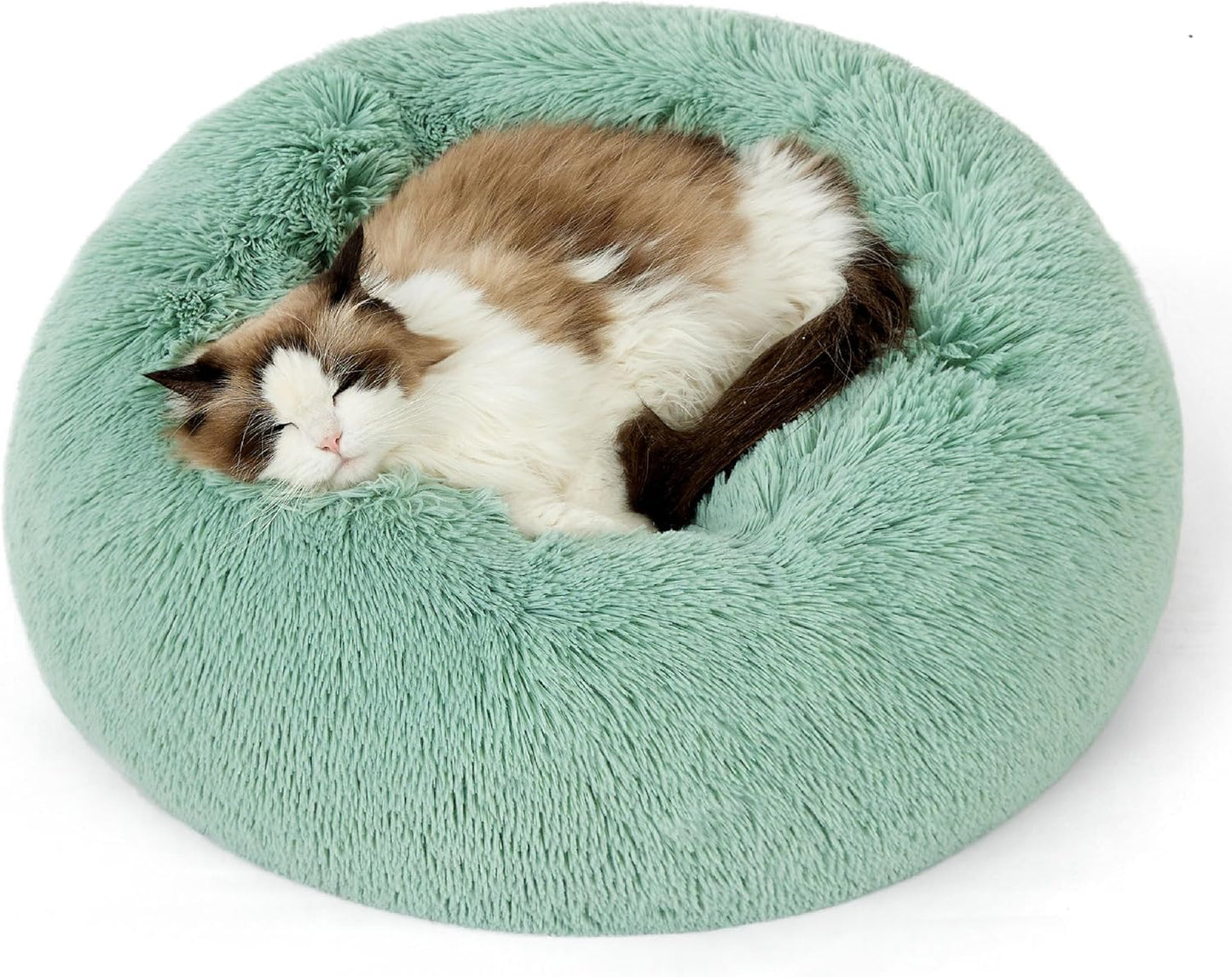 Bedsure Calming Dog Bed Medium Size Dog - Donut Washable Medium Pet Bed, 30 inches Anti-Slip Round Fluffy Plush Faux Fur Cat Bed, Fits up to 45 lbs Pets, Camel