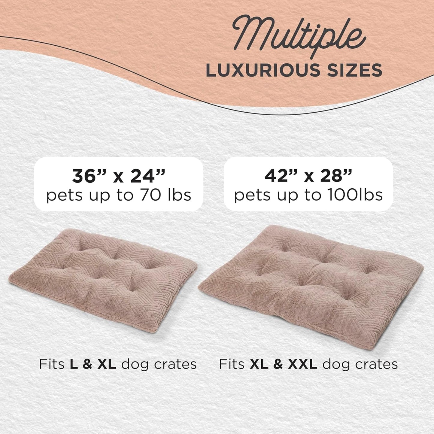 Best Friends by Sheri Comfy Crate Sleeper Mat – Plush Low-Pile Dog Bed, 42" x 28", XL & XXL Crates, Up to 100 lb Dogs, Machine Washable, Cross Section Pattern, Mushroom