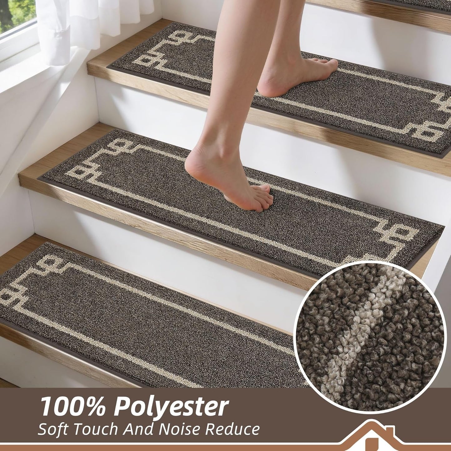 BEQHAUSE Non Slip Stair Treads for Wooden Steps Indoor Washable Stair Runner 28inX9in Polyester Durable Stair Treads Carpet for Dogs,Kids and Elders 15pcs,Dark Grey
