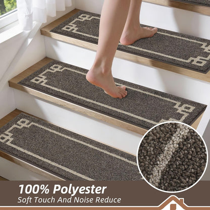 BEQHAUSE Non Slip Stair Treads for Wooden Steps Indoor Washable Stair Runner 28inX9in Polyester Durable Stair Treads Carpet for Dogs,Kids and Elders 15pcs,Dark Grey