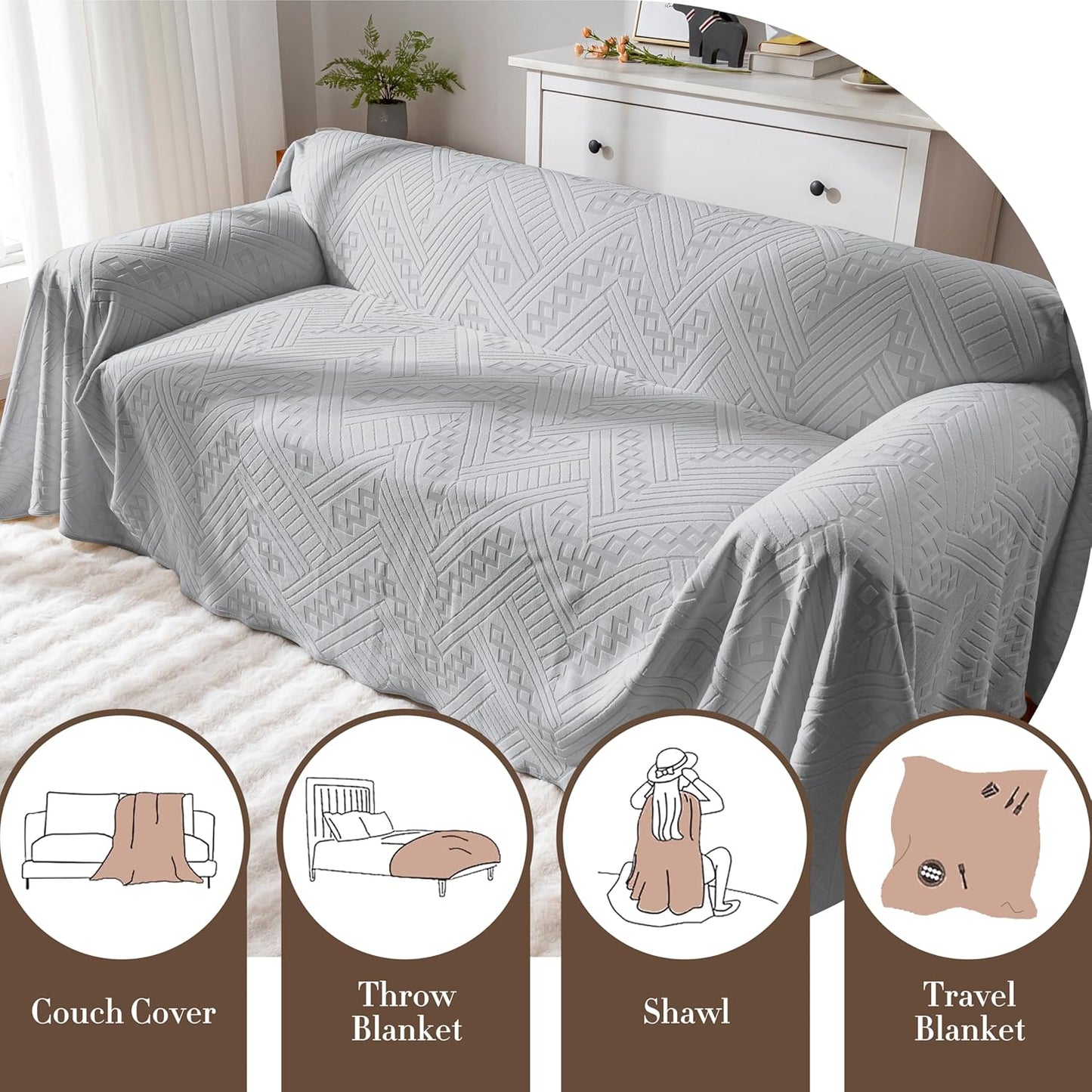 Waterproof Couch Cover, Reversible, Pet-Friendly, Washable and Anti-Slip Couch Covers for Sofa Protection with 3 Cushions, Sofa Slipcovers for Dogs and Cats (71×118in/Brown)