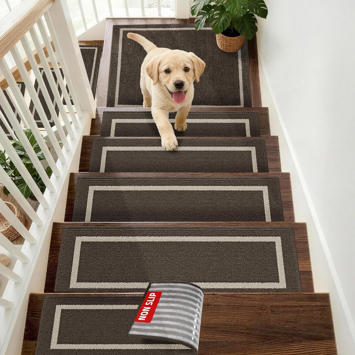 COSY HOMEER Soft Stair Treads Non-Slip Carpet Mat 28inX9in Indoor Stair Runners for Wooden Steps,Stair Rugs for Kids and Dogs, 100% Polyester TPE Backing 4pcs,Beige