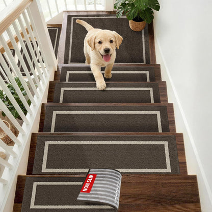 COSY HOMEER Soft Stair Treads Non-Slip Carpet Mat 28inX9in Indoor Stair Runners for Wooden Steps,Stair Rugs for Kids and Dogs, 100% Polyester TPE Backing 4pcs,Beige