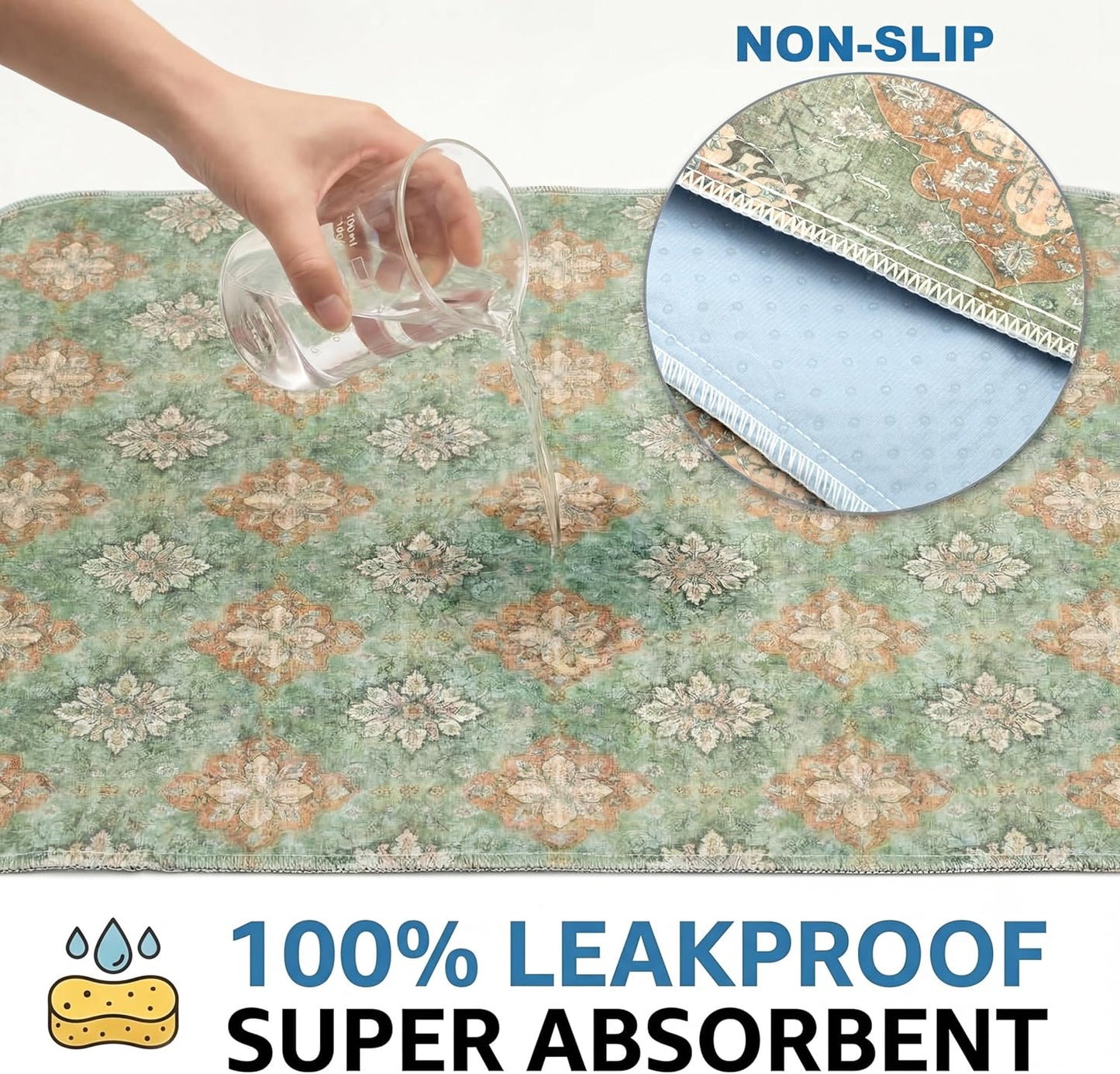 Washable Pee Pads for Dogs,Great Urine Absorbent Reusable Puppy Training Pads,Waterproof,Leak-Proof & Non-Slip Potty Pads for Whelping,Crate，Playpen，Bed.(Green Floral, 18" x24" )