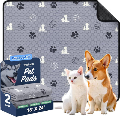 WanpeeGoo Washable Pee Pads for Dogs, 4 Pack Absorbent Reusable Training Dog Pads Pet Puppy Pads, Non-Slip Potty Pads for Whelping, Playpen, Crate, Bed, Grey 18"x24"