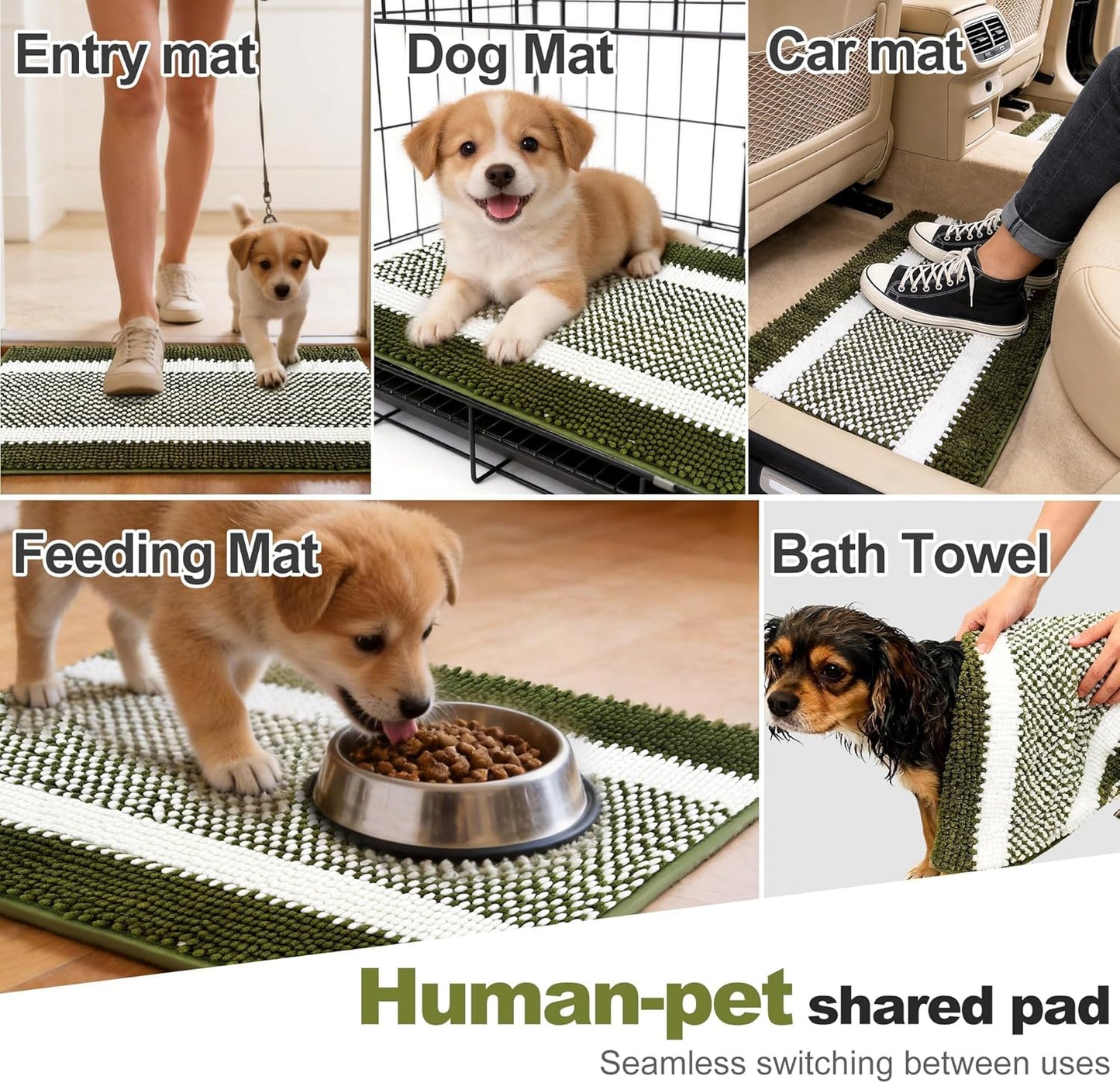 pobopobo Dog Door Mat for Muddy Paws - Absorbent & Washable Chenille Rug, Non-Slip Dirt Trapper for Indoor Outdoor Entryway, Quick Dry Pet Mat for Muddy Dogs (Striped Gray-Blue&White, 24" x 16")