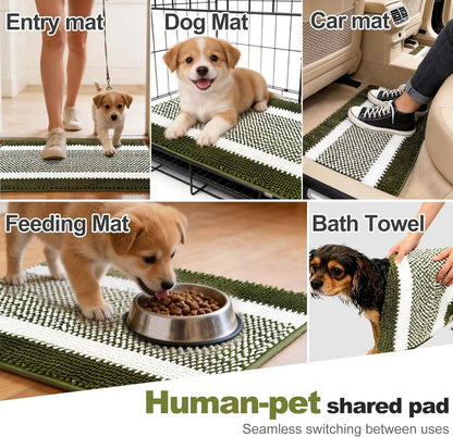 pobopobo Dog Door Mat for Muddy Paws - Absorbent & Washable Chenille Rug, Non-Slip Dirt Trapper for Indoor Outdoor Entryway, Quick Dry Pet Mat for Muddy Dogs (Striped Gray-Blue&White, 24" x 16")