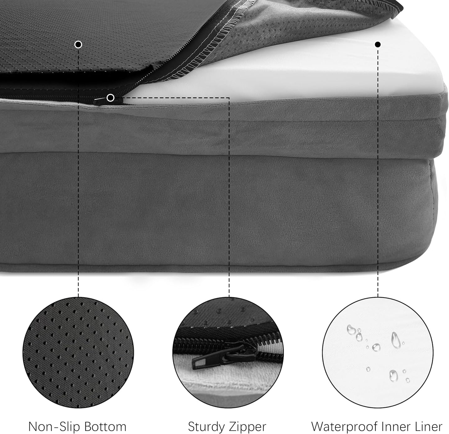 Spotted Play Orthopedic Dog Bed with Sides - Dog Sofa Beds for Medium Dogs, Supportive Foam Pet Couch Bed with Washable Removable Cover, Waterproof Lining and Non-Slip Bottom, Grey - M