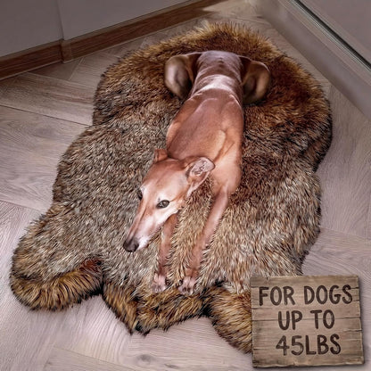 IHAPPYDOG Luxury Faux Fur Orthopedic Dog Bed, Memory Foam Dog Bed for Small, Medium, Large and XL Pets, Fluffy Pet Bed with Waterproof and Washable Cover (White w/Brown Tips, 50"x30")