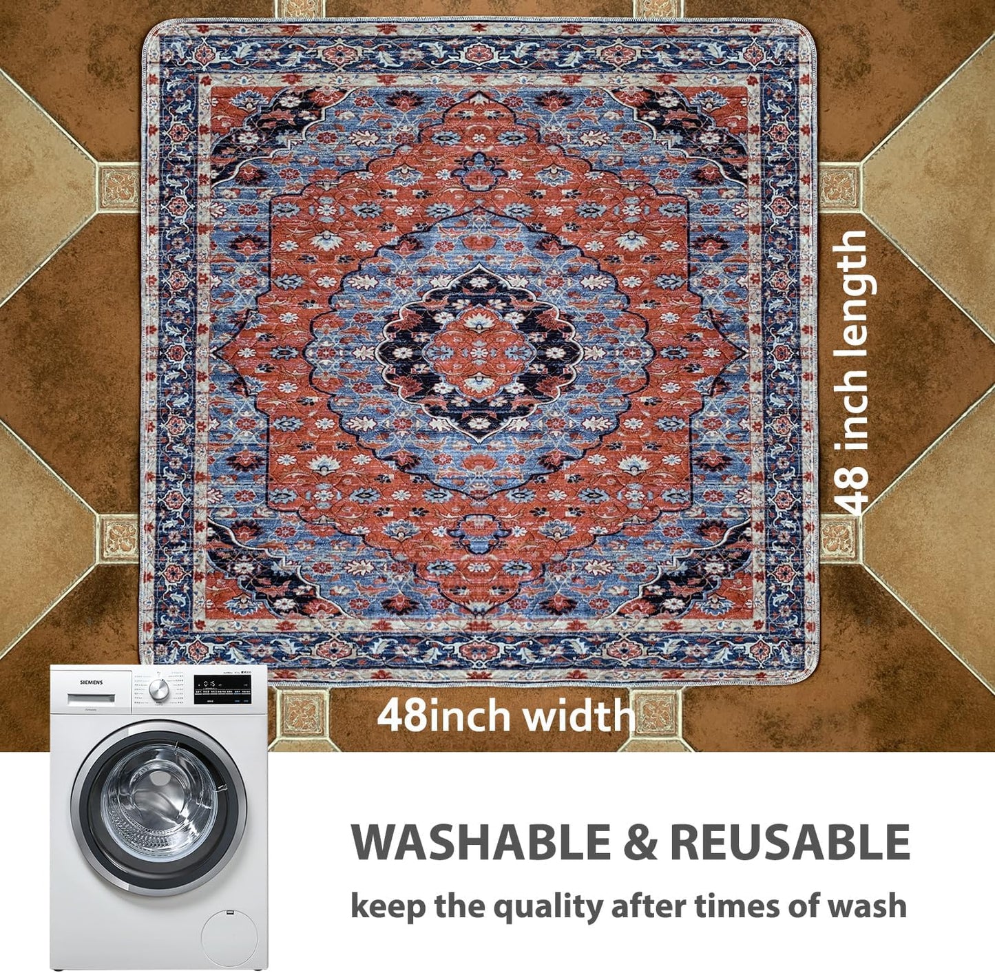nunubaby Washable Pee Pads for Dogs, Stylish, Non-Slip and Leak-Proof Pee Pads. Reusable Potty Pads for Dogs for Crates and Floors.(Beige/Multi, 24" x48" )