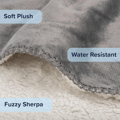Waterproof Pet Blanket - 50x60-Inch Reversible Sherpa Fleece Throw Protects Couches, Cars, and Beds from Spills, Stains, and Fur by PETMAKER (Gray)