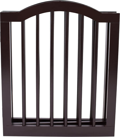 INTERNET'S BEST Arched Top Dog Gate | 4 Panel, 24" H Wooden Pet Barrier for Dogs or Cats | Freestanding Folding Room Divider for Doorways, Hallways, Stairs, and Porch | Portable, Extra Wide | Espresso