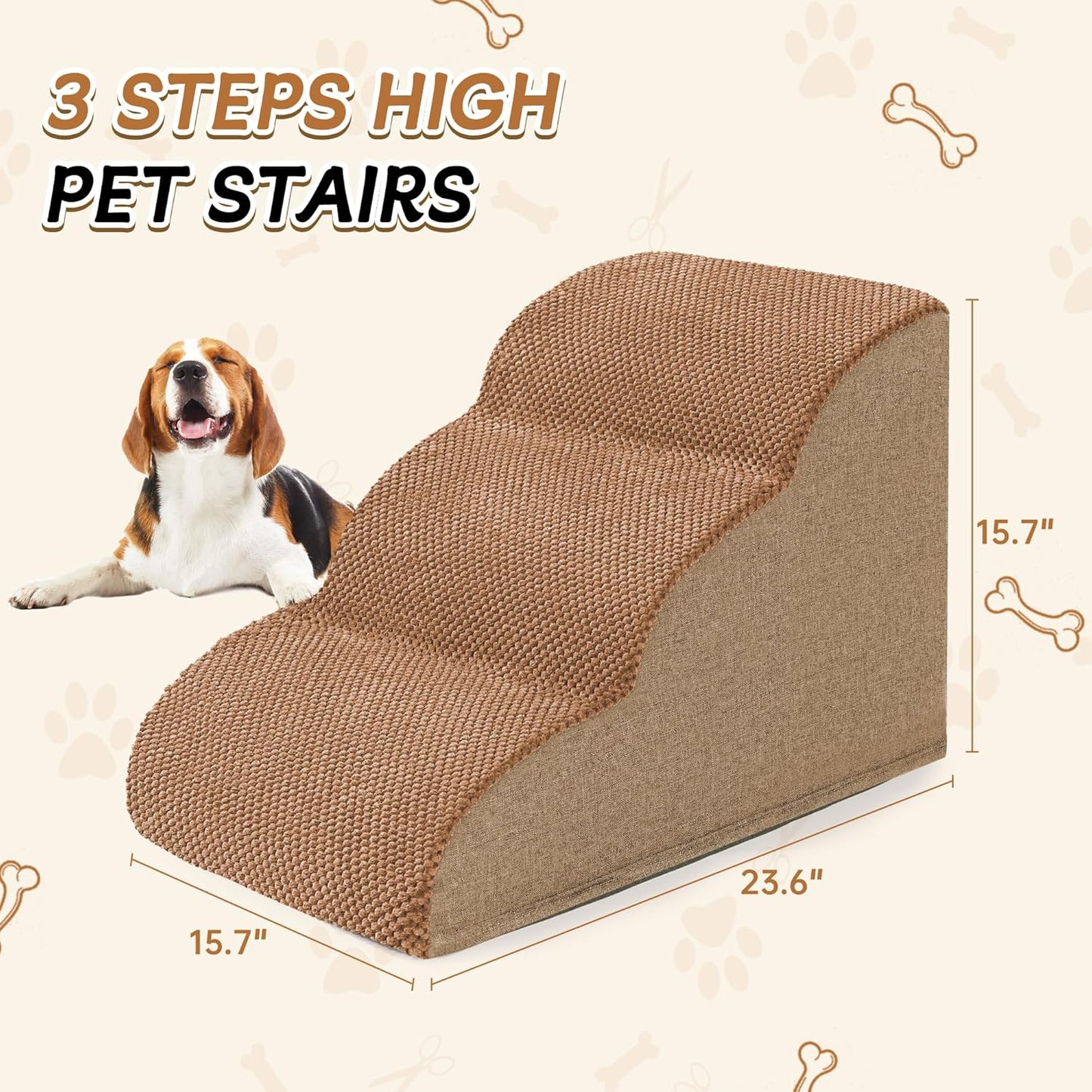 Romrol Dog Stairs Ramp for High Beds Couches, High Density Foam Pet Steps with Durable Non-Slip Waterproof Fabric Cover, Dog Stairs for Small Dogs or Cats or Pets, 5-Step, 22 Inch, Grey