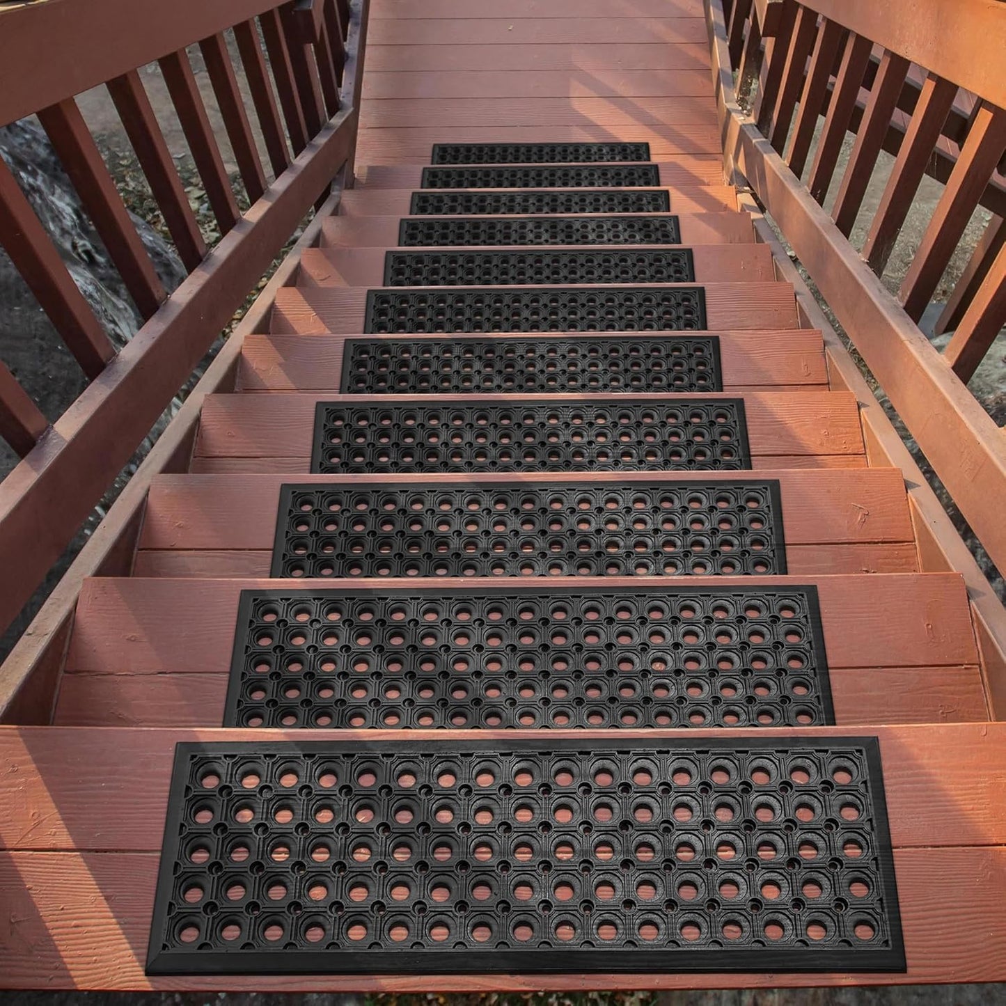 Ottomanson Outdoor Rubber Stair Treads – Ribbed Heavy-Duty Non-Slip Stair Mats – Best Grip on Concrete, Brick & Textured Step – Fastening Recommended for Wooden & RV Steps, Pack of 5
