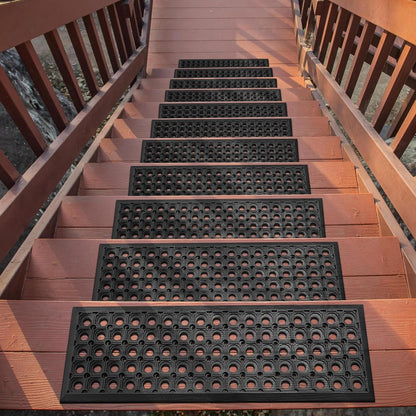 Ottomanson Outdoor Rubber Stair Treads – Ribbed Heavy-Duty Non-Slip Stair Mats – Best Grip on Concrete, Brick & Textured Step – Fastening Recommended for Wooden & RV Steps, Pack of 5