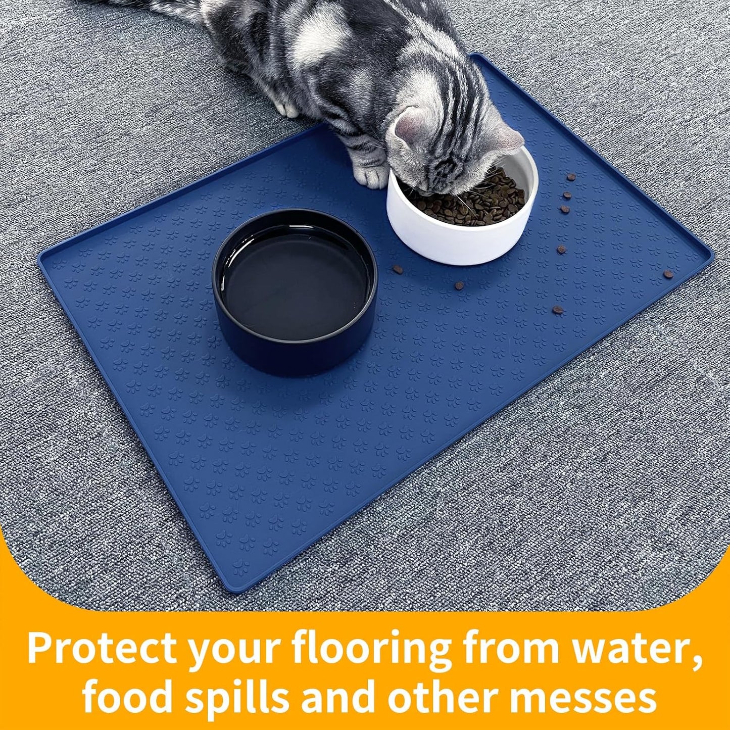 Ptlom Pet Placemat for Dog and Cat, Mat for Prevent Food and Water Overflow, Suitable for Small, Medium and Big Pet, 18" 12", Grey, Silicone