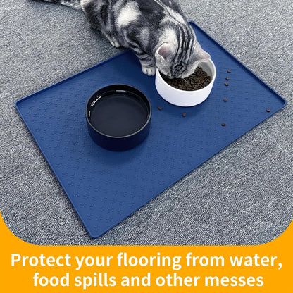Ptlom Pet Placemat for Dog and Cat, Mat for Prevent Food and Water Overflow, Suitable for Small, Medium and Big Pet, 18" 12", Grey, Silicone