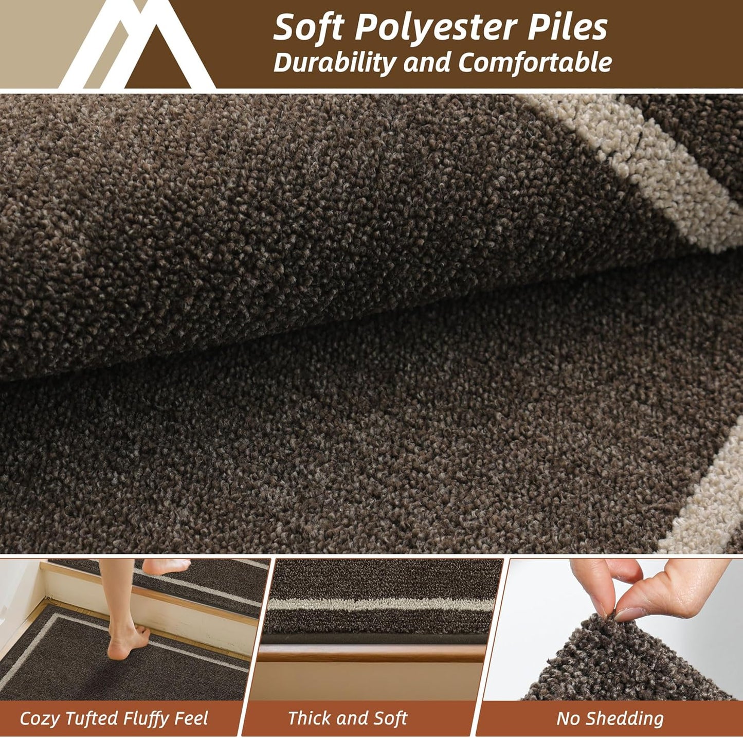 COSY HOMEER Soft Stair Treads Non-Slip Carpet Mat 28inX9in Indoor Stair Runners for Wooden Steps,Stair Rugs for Kids and Dogs, 100% Polyester TPE Backing 4pcs,Beige