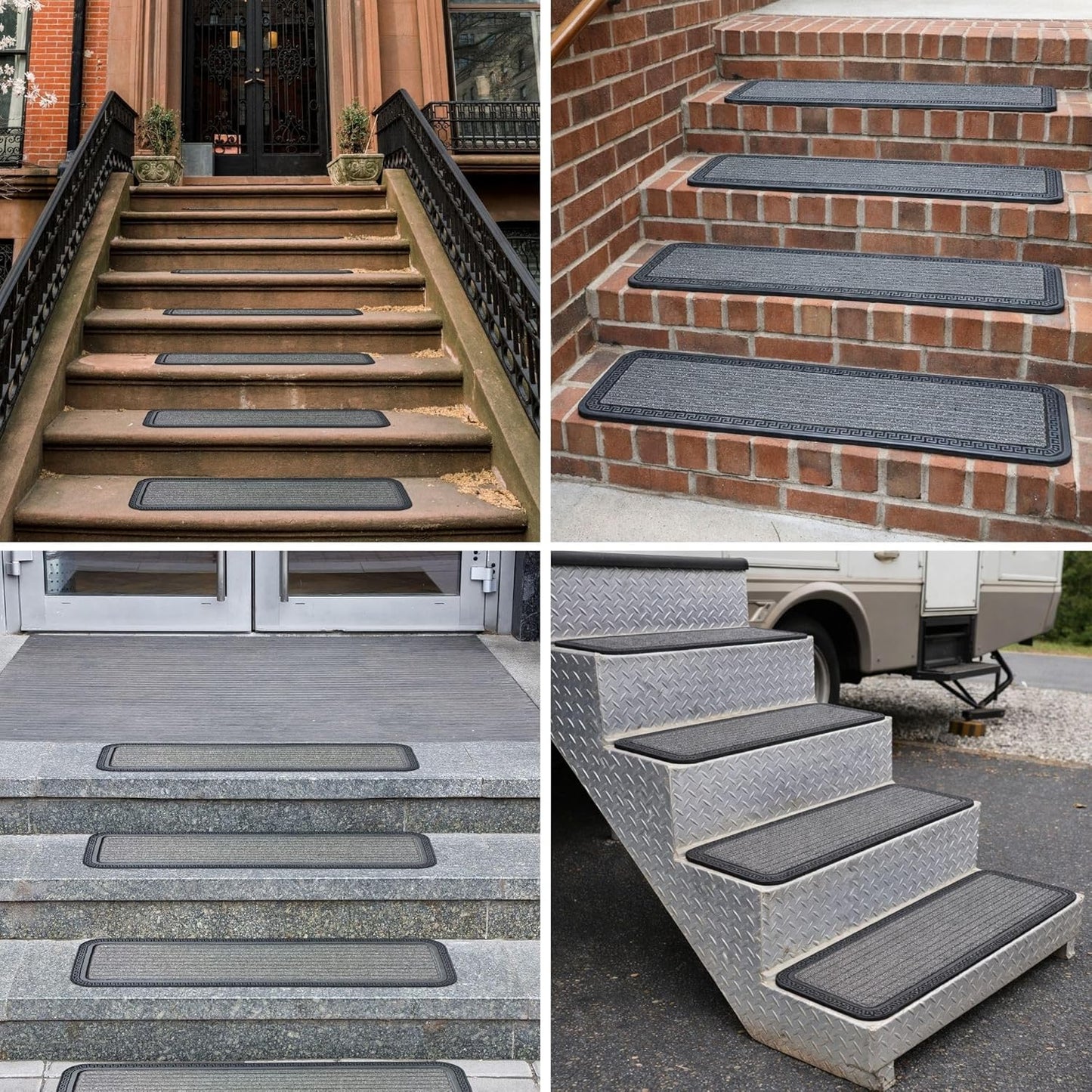 Ottomanson Outdoor Bullnose Stair Treads – Ribbed Heavy-Duty Non Slip Stair Mats – Strong Grip for Concrete, Brick & Textured Steps – Requires Fastening on Wooden & RV Steps, Pack of 5