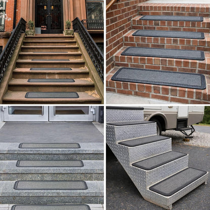 Ottomanson Outdoor Bullnose Stair Treads – Ribbed Heavy-Duty Non Slip Stair Mats – Strong Grip for Concrete, Brick & Textured Steps – Requires Fastening on Wooden & RV Steps, Pack of 5