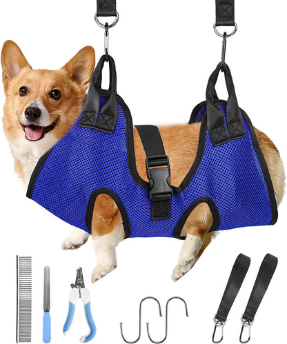 PatiencET Dog Grooming Hammock, Pet Grooming Hammock for Cats & Dogs with Security Strap, Dog Sling for Nail Trimming with Nail Clippers/Trimmer, Nail File, Pet Comb(Pink S)