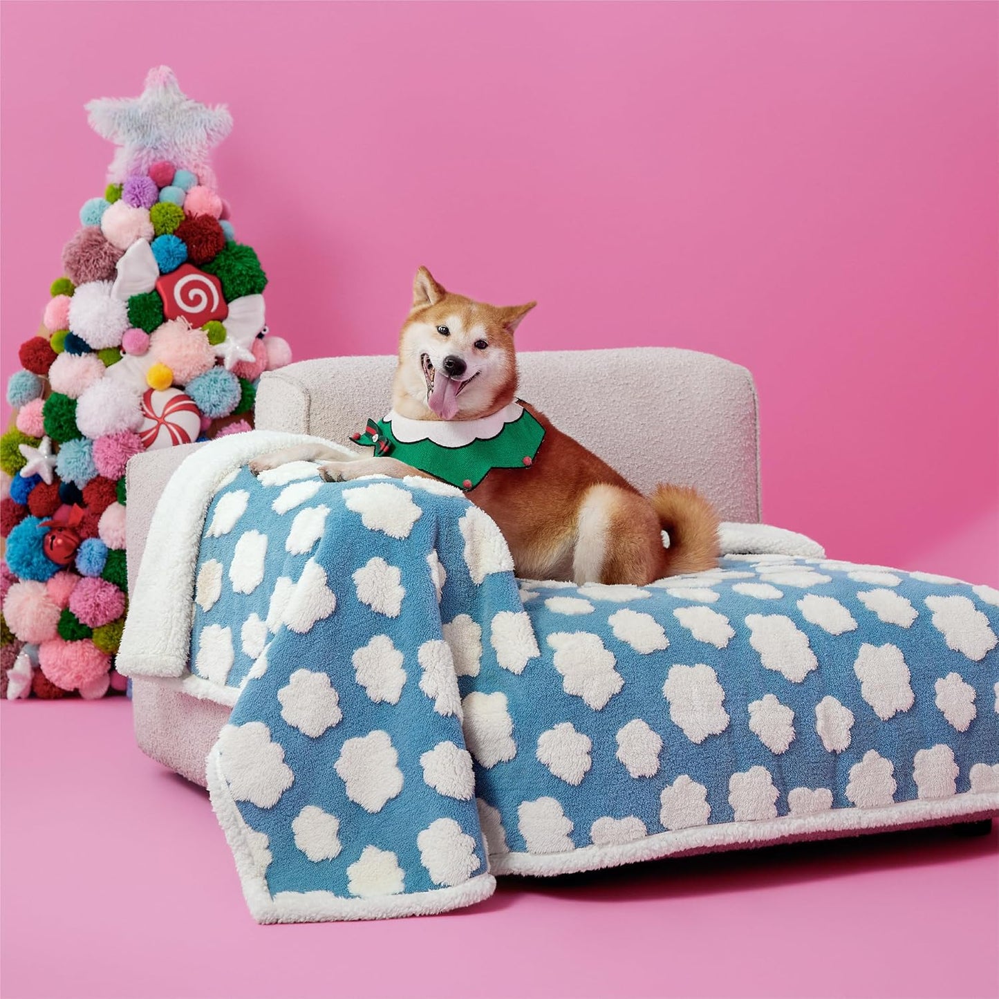 LE SURE Waterproof Dog Blanket for Large Dogs - Washable Double Sided Dog Blankets with Warm Jacquard Shag and Soft Sherpa Fleece, Pet Cat Blanket for Couch Protection, 3D Textured Cloud, Green