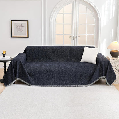 MYSKY HOME Couch Cover for Dogs, Washable Couch Covers, Non Slip Sofa Cover, Couch Cover 2 Cushion Sofa Dogs Furniture Protector with Tassels, Chenille Sofa Slipcover for Pets, 71"x118", Dark Grey