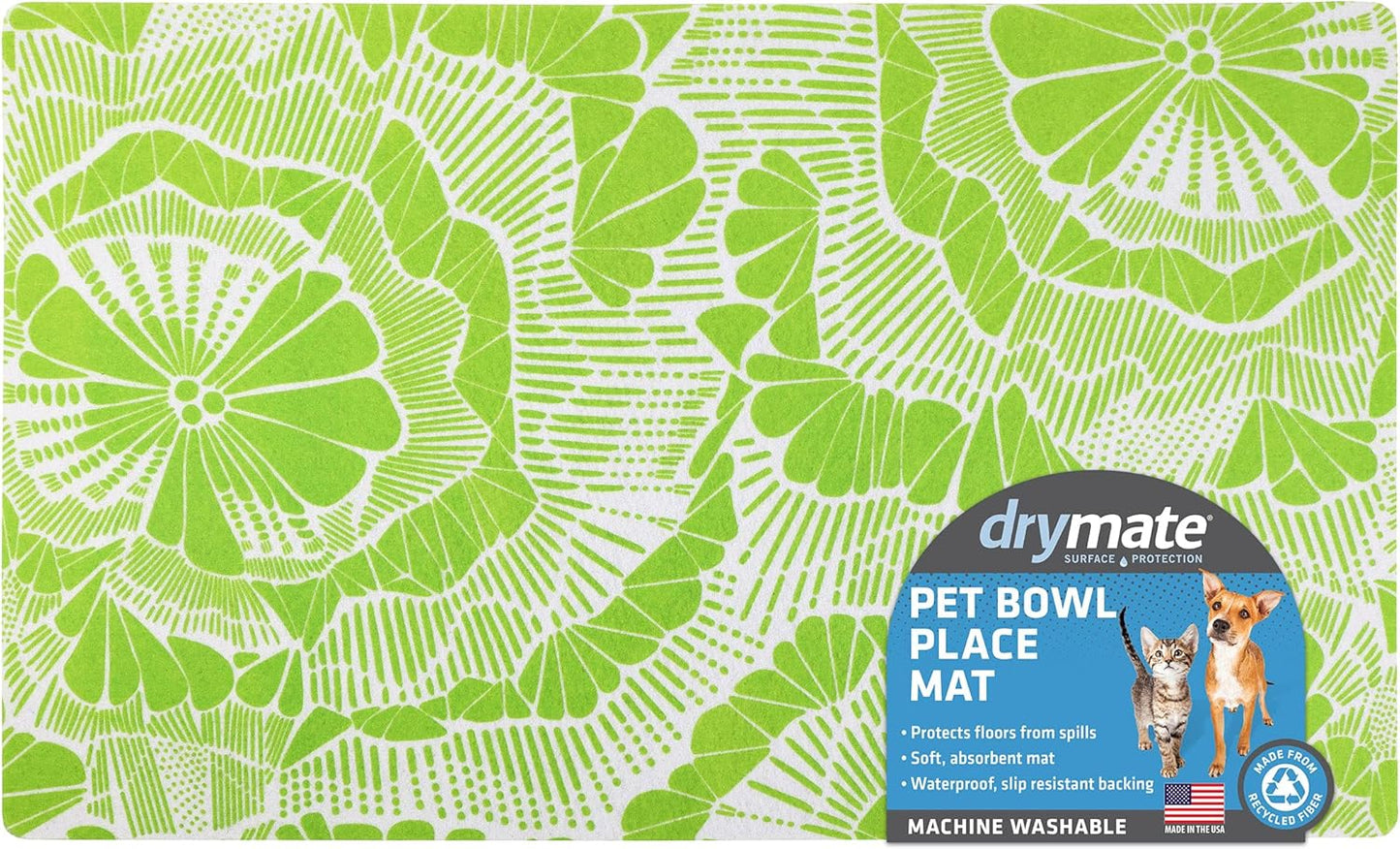 Drymate Pet Bowl Placemat, Dog & Cat Food Feeding Mat - Absorbent Fabric, Waterproof Backing, Slip-Resistant - Machine Washable/Durable (USA Made) (12” x 20”) (Indigo)