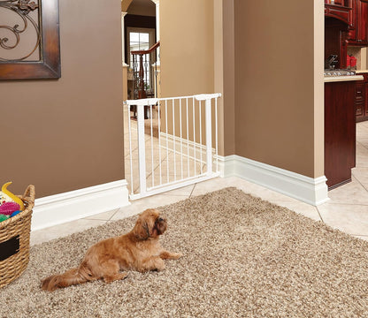 MidWest Homes for Pets 39-Inch High Walk-Thru Pressure Mounted Steel Dog Gate, Expands to 38 Inches Wide, Includes 3-inch Extensions, Textured Graphite