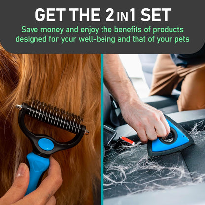 Maxpower Planet Dog Rake and Dog Hair Brush - Gently Removes Loose Undercoat, Mats and Tangled - Deshedding Grooming Tool for Dogs & Cats - Self Cleaning Slicker Brush - All Hair Types