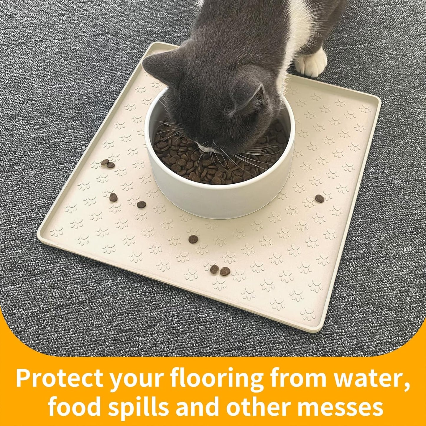 Ptlom Pet Placemat for Dog and Cat, Mat for Prevent Food and Water Overflow, Suitable for Small, Medium and Big Pet, 18" 12", Grey, Silicone