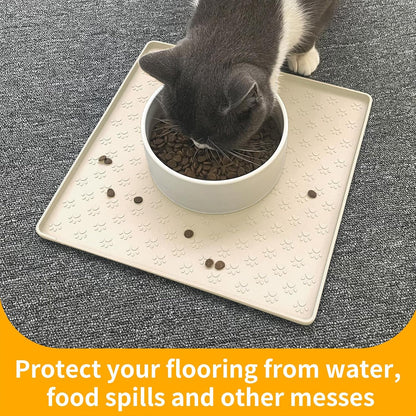 Ptlom Pet Placemat for Dog and Cat, Mat for Prevent Food and Water Overflow, Suitable for Small, Medium and Big Pet, 18" 12", Grey, Silicone
