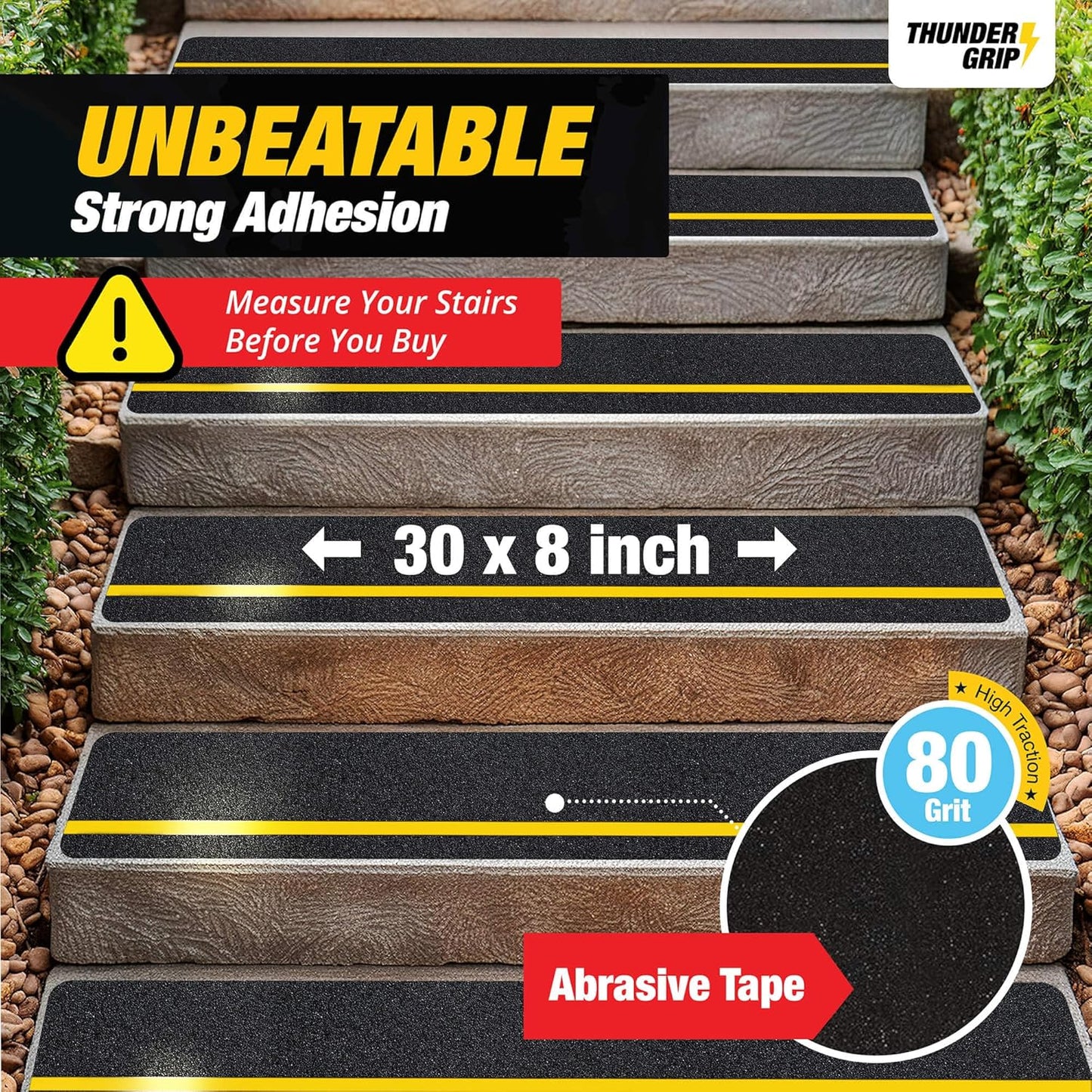 THUNDER GRIP Glow in the Dark 30" x 6"-12-Pack Weather Resistant Outdoor Stair Treads 80-Grit