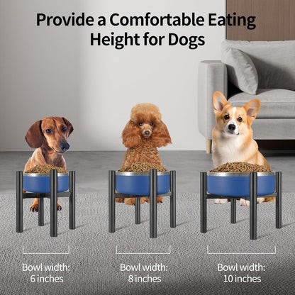 PROERR Raised Single Dog Bowl Stand, Adjustable 12-16" Tall, Elevated Dogs Food Bowl Stand for 8-12" Wide Bowls, Dog Bowl Holder for Medium Large - Metal Pets Dish Holder Only - Black