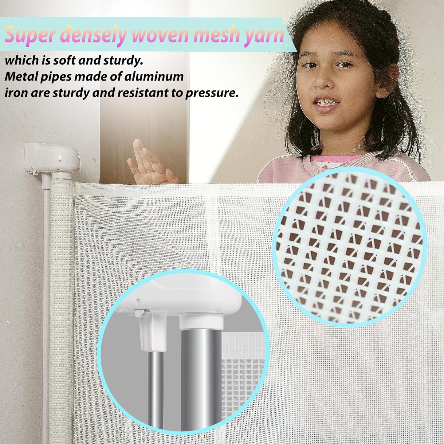240" Retractable Baby Gates Extra Wide for Large Opening, 41" Extra Tall Retractable Dog Gate Pet Gates, Long Child Safety Mesh Gate with Fiberglass Rods for Stairs, Doorways, Hallways, Indoor/Outdoor