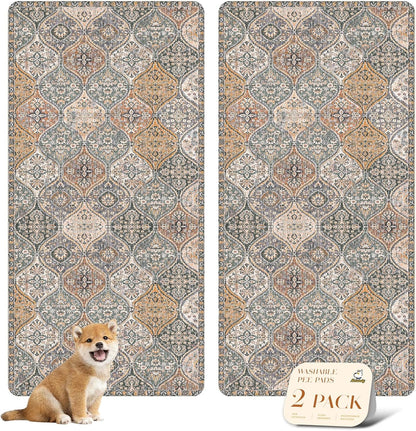 nunubaby Washable Pee Pads for Dogs, Stylish, Non-Slip and Leak-Proof Pee Pads. Reusable Potty Pads for Dogs for Crates and Floors.(Beige/Multi, 24" x48" )