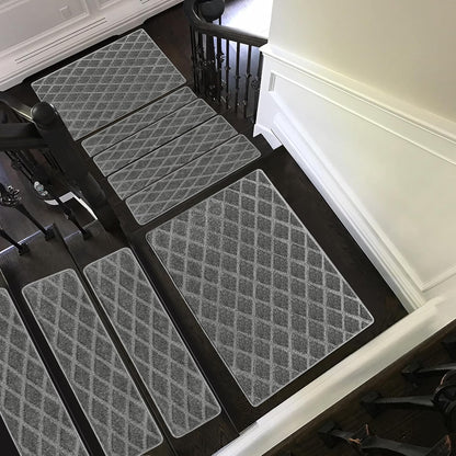 PURE ERA Bullnose Carpet Stair Treads Set Tape Free Non-Slip Indoor Stair Protectors Pet Friendly Rugs Covers Soft Skid Resistant Washable Reusable 9.5" x 30"(14 Pieces,Cream Gray)