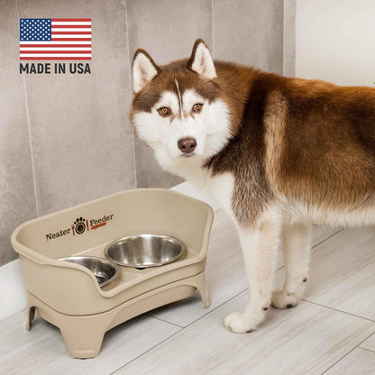 Neater Feeder Express Mess Proof Dog Bowls Elevated for Small Breeds under 15 Lb, Made in USA, No Spill Raised Dog Food Bowl Stand, Stainless Steel Food and Water Bowl Set, Feeding Station, Cappuccino