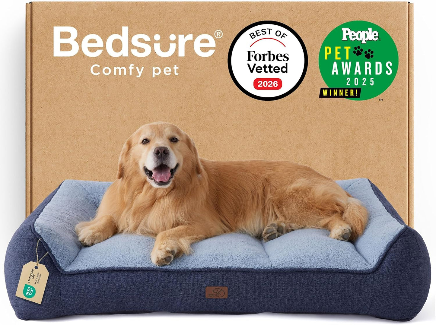 Bedsure SupportMax™ XL Pro Orthopedic Dog Beds Large Sized Dog - Extra Thick Supportive Dogs Couch with Waterproof Washable Cover, Extra Large Comfort Pet Sofa with Sherpa & Nonskid Bottom, Grey, 45"